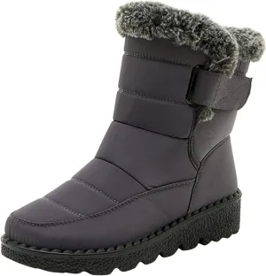 Snow Boots for Women Platform Boots Round Toe Waterproof Fabric Flat Heel Warm Winter Sticky Paste Mid Calf Snow Boot