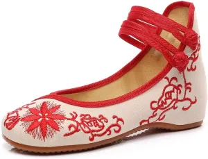 Stunner Women's Floral Flats Vintage Embroidered Shoes Low Heel Mary Jane Shoes Casual Ballet Flats