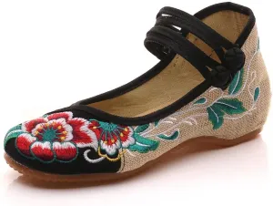 Stunner Women's Floral Flats Vintage Embroidered Shoes Low Heel Mary Jane Shoes Casual Ballet Flats