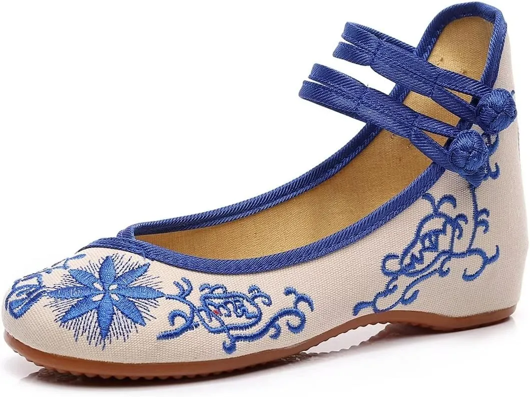 Stunner Women's Floral Flats Vintage Embroidered Shoes Low Heel Mary Jane Shoes Casual Ballet Flats
