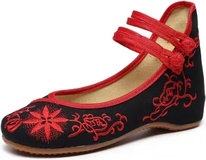 Stunner Women's Floral Flats Vintage Embroidered Shoes Low Heel Mary Jane Shoes Casual Ballet Flats