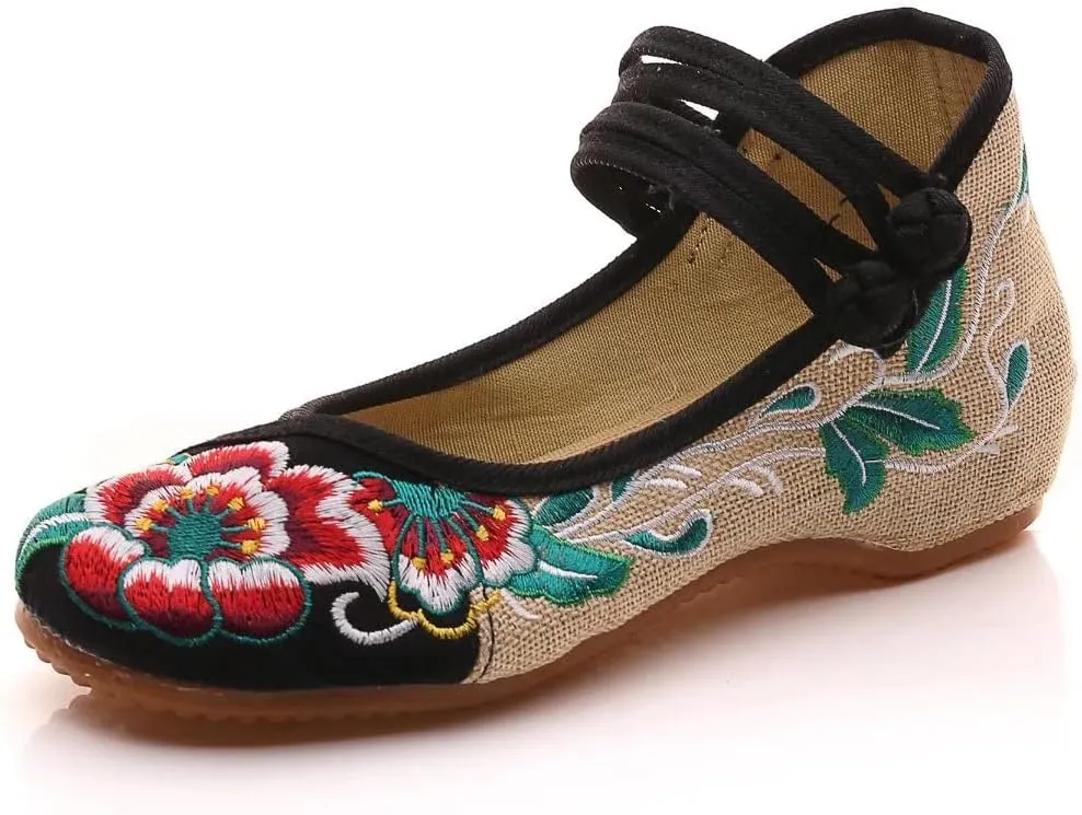 Stunner Women's Floral Flats Vintage Embroidered Shoes Low Heel Mary Jane Shoes Casual Ballet Flats