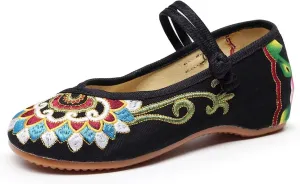 Stunner Women's Floral Flats Vintage Embroidered Shoes Low Heel Mary Jane Shoes Casual Ballet Flats