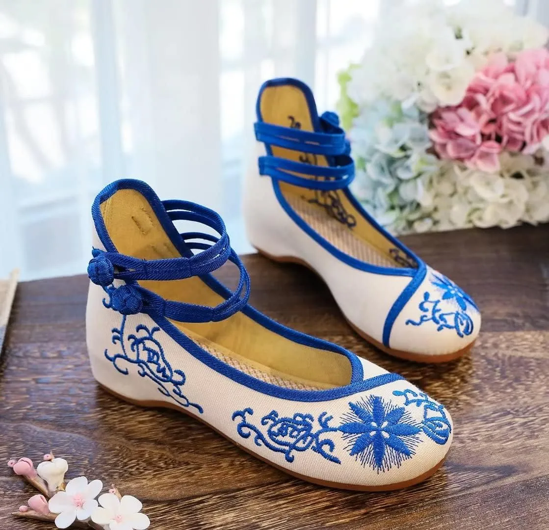Stunner Women's Floral Flats Vintage Embroidered Shoes Low Heel Mary Jane Shoes Casual Ballet Flats