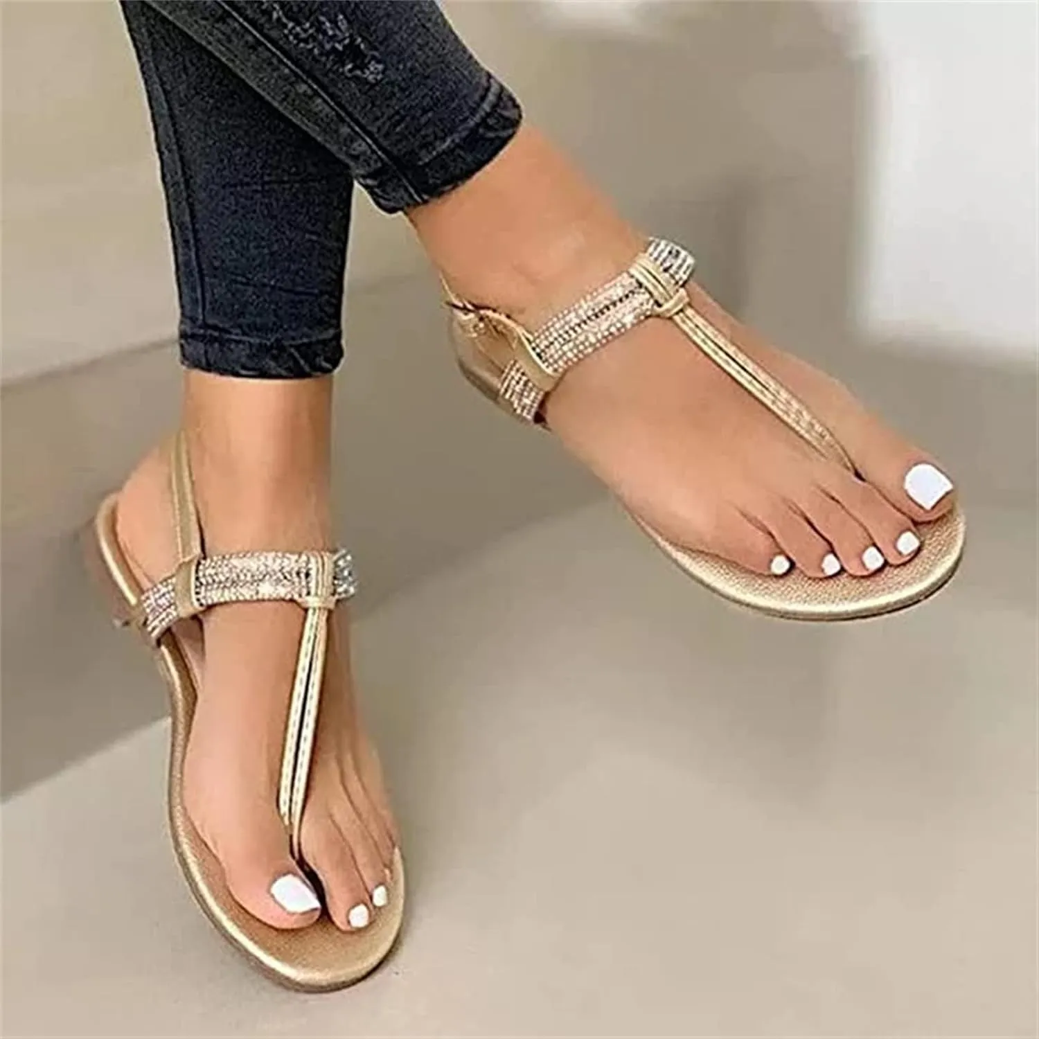 Summer Sandals For Women,Women's Dressy Strappy Flat Sandals Flip Flops Clip Toe T-Strap Beach Gladiator Sandal Shoes