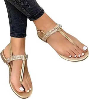 Summer Sandals For Women,Women's Dressy Strappy Flat Sandals Flip Flops Clip Toe T-Strap Beach Gladiator Sandal Shoes