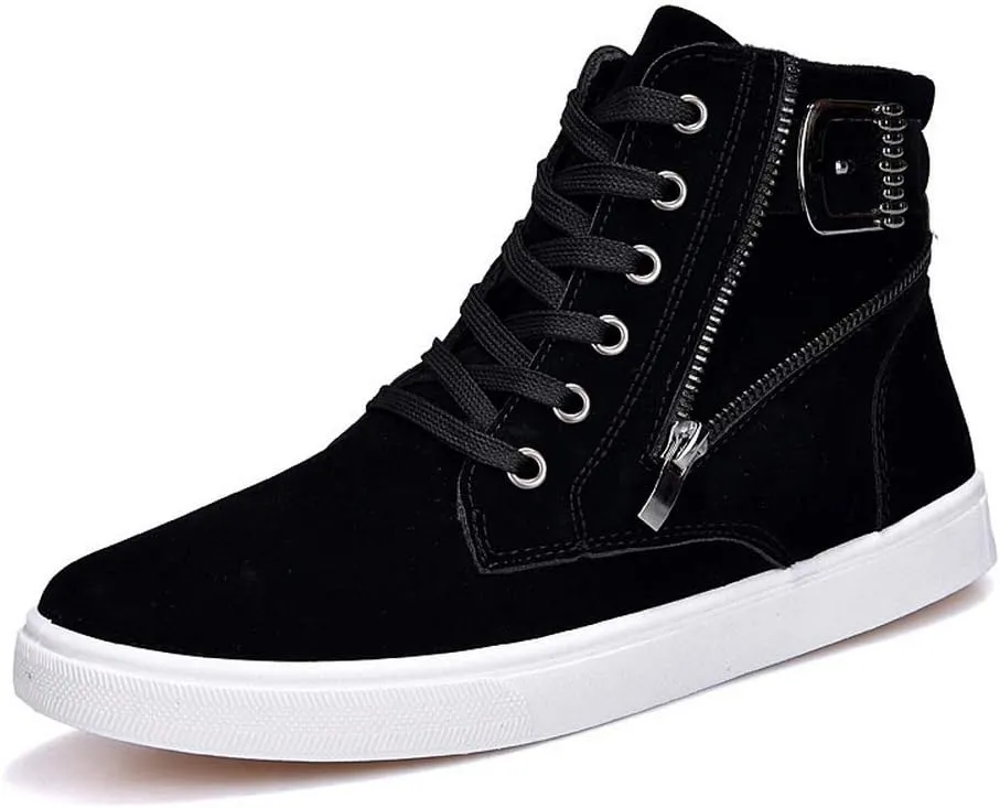 tazimall Men's Belt Buckle High Top Sneakers Casual British Style Boots for Men