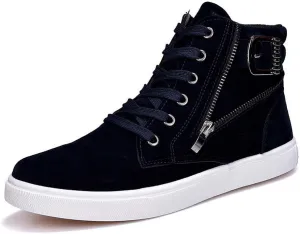 tazimall Men's Belt Buckle High Top Sneakers Casual British Style Boots for Men