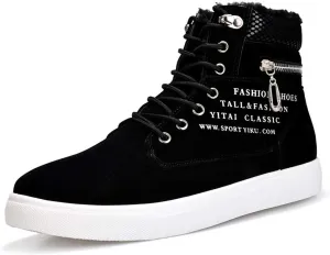 tazimall Men's High Top Suede Sneakers Casual Skate Shoes Lace Up Fur Lined Warm Shoes