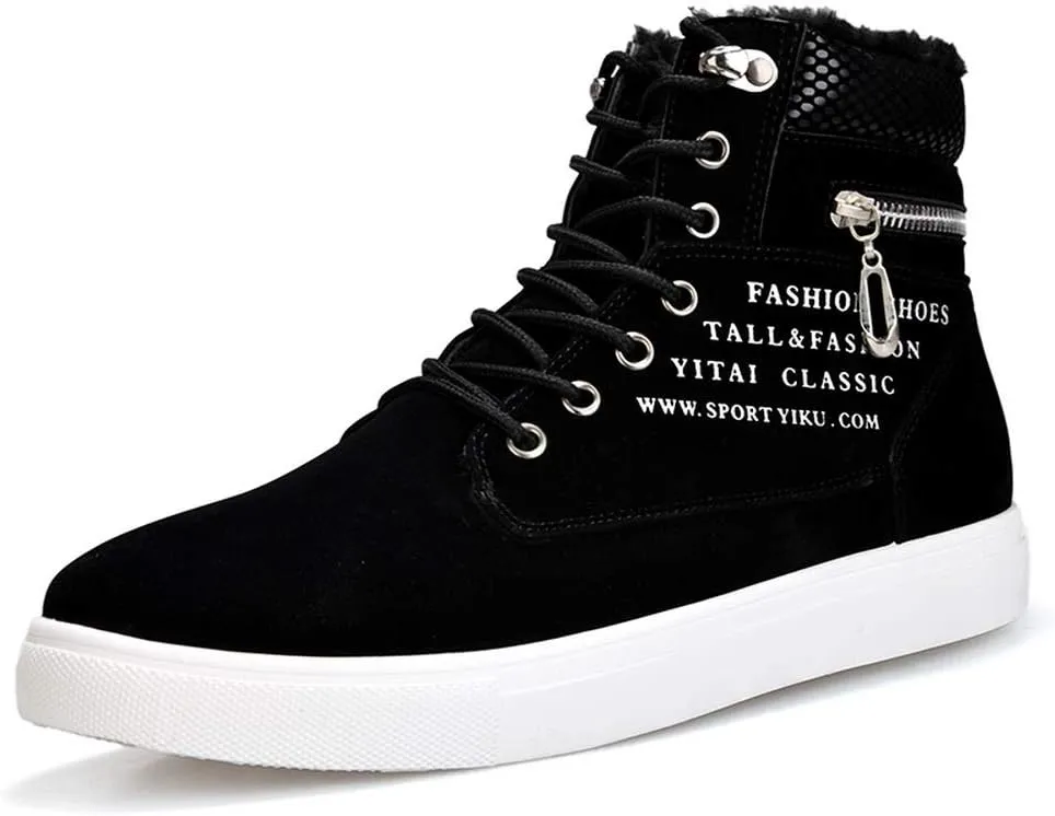 tazimall Men's High Top Suede Sneakers Casual Skate Shoes Lace Up Fur Lined Warm Shoes