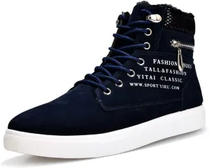 tazimall Men's High Top Suede Sneakers Casual Skate Shoes Lace Up Fur Lined Warm Shoes