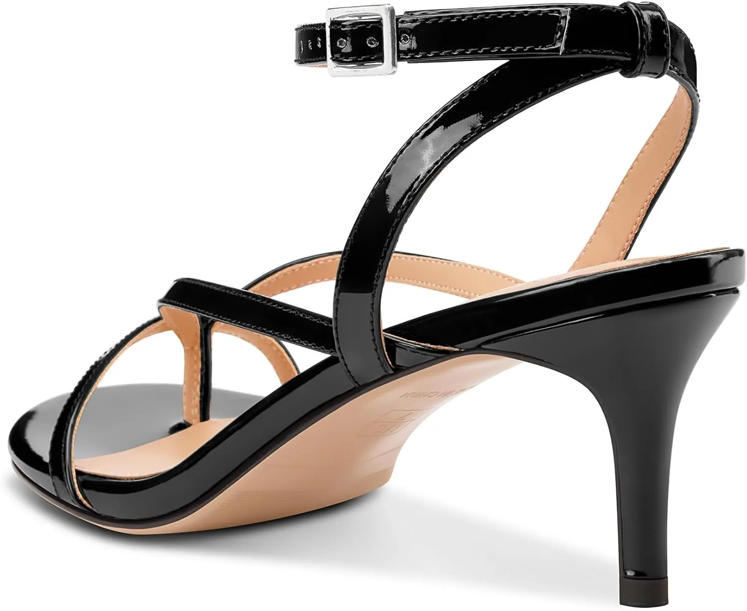 TNYNFBEB Womens Mid Heel Open Toe Strappy Sandals Ankle Strap Buckle Prom Party Dress Patent Leather Summer 2.6 Inches Heels
