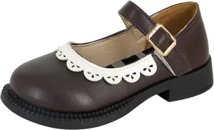 Toddler Flower Girl Dress Shoes Girls Closed Toe Mary Jane School Uniform Shoes Low Heels for Party Wedding