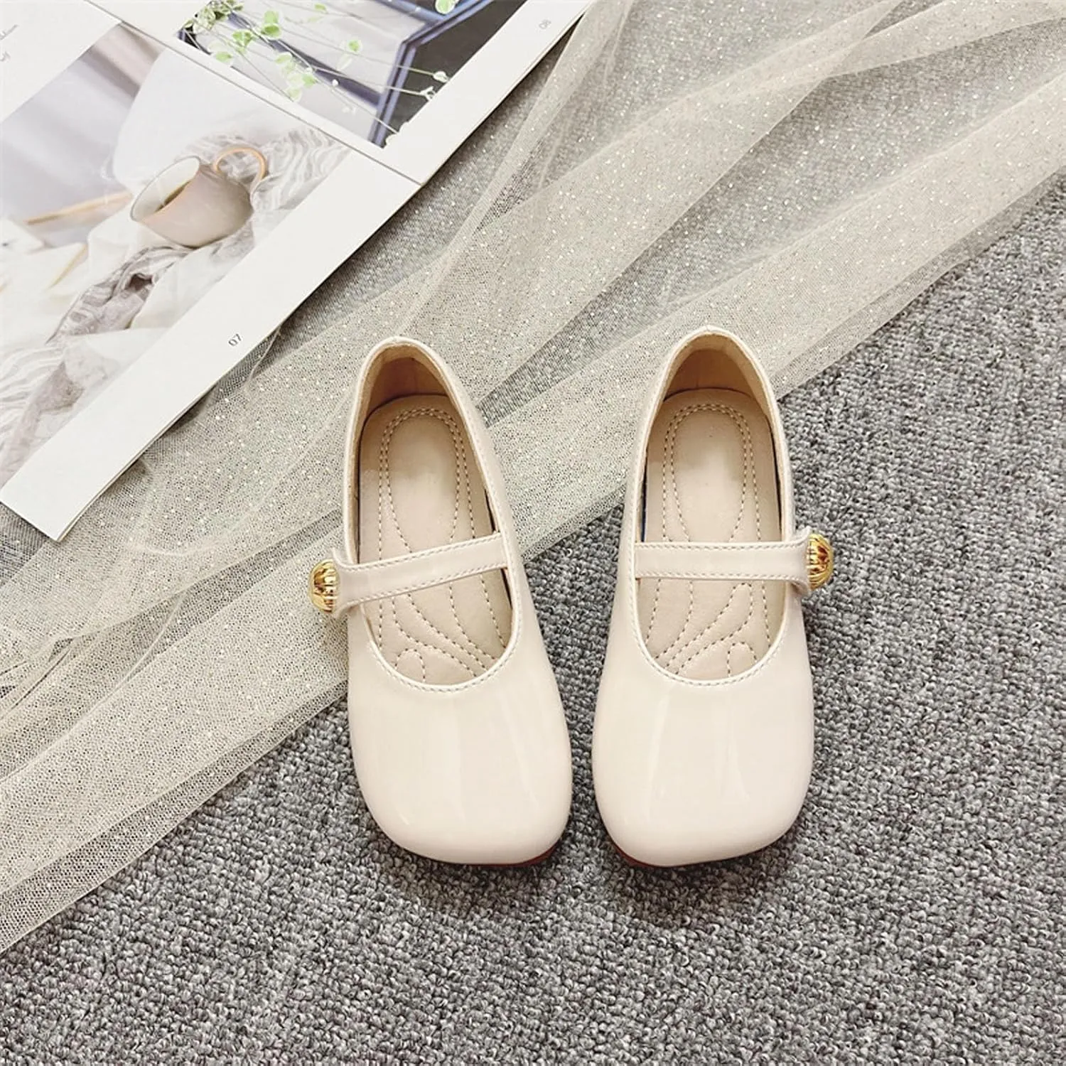 Toddler Girl Dress Shoes Mary Jane Flat with Hook and Loop Straps Girls' Shoes for School, Girls Mary Jane Shoes