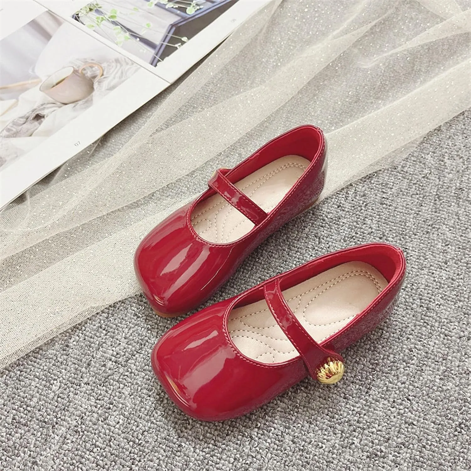 Toddler Girl Dress Shoes Mary Jane Flat with Hook and Loop Straps Girls' Shoes for School, Girls Mary Jane Shoes