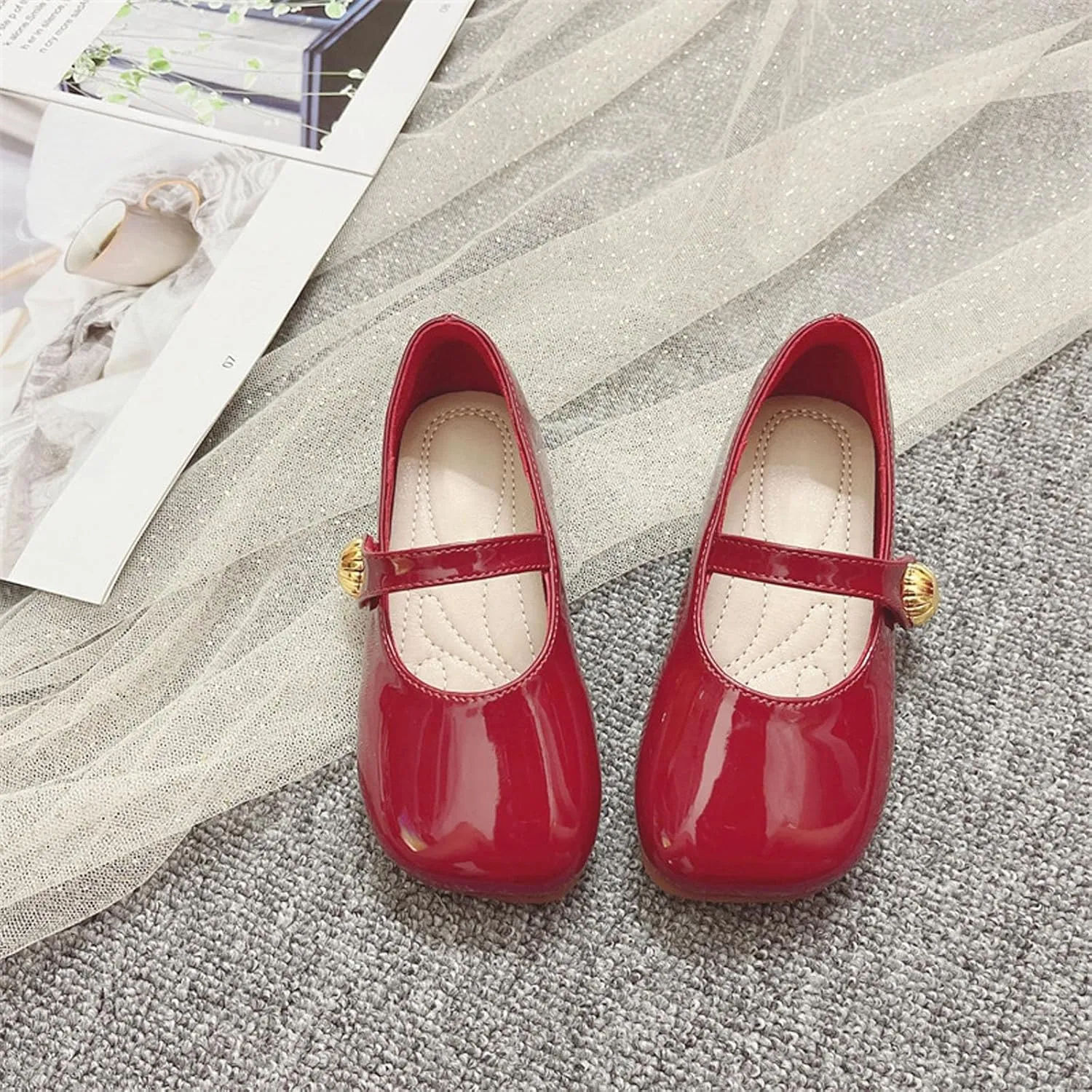 Toddler Girl Dress Shoes Mary Jane Flat with Hook and Loop Straps Girls' Shoes for School, Girls Mary Jane Shoes
