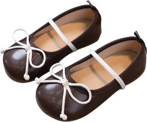 Toddler Girl Mary Jane Dress Shoes Soft Sole Non Slip Leather Bowknot School Shoes Kids Classic Ballerina Flat