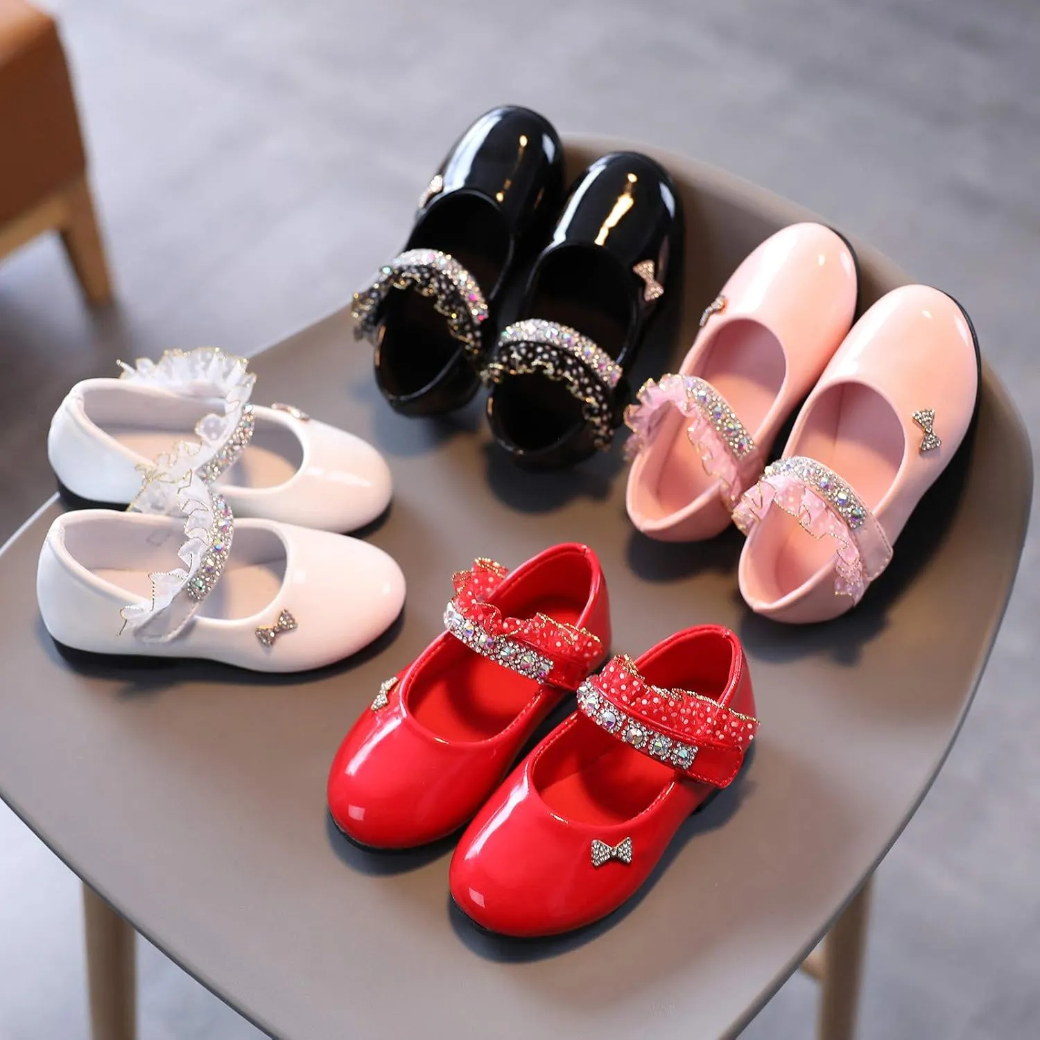 Toddler Girls Mary Jane Dress Shoes Rhinstones Ballet Flats Flower Girl School Party Wedding Shoes