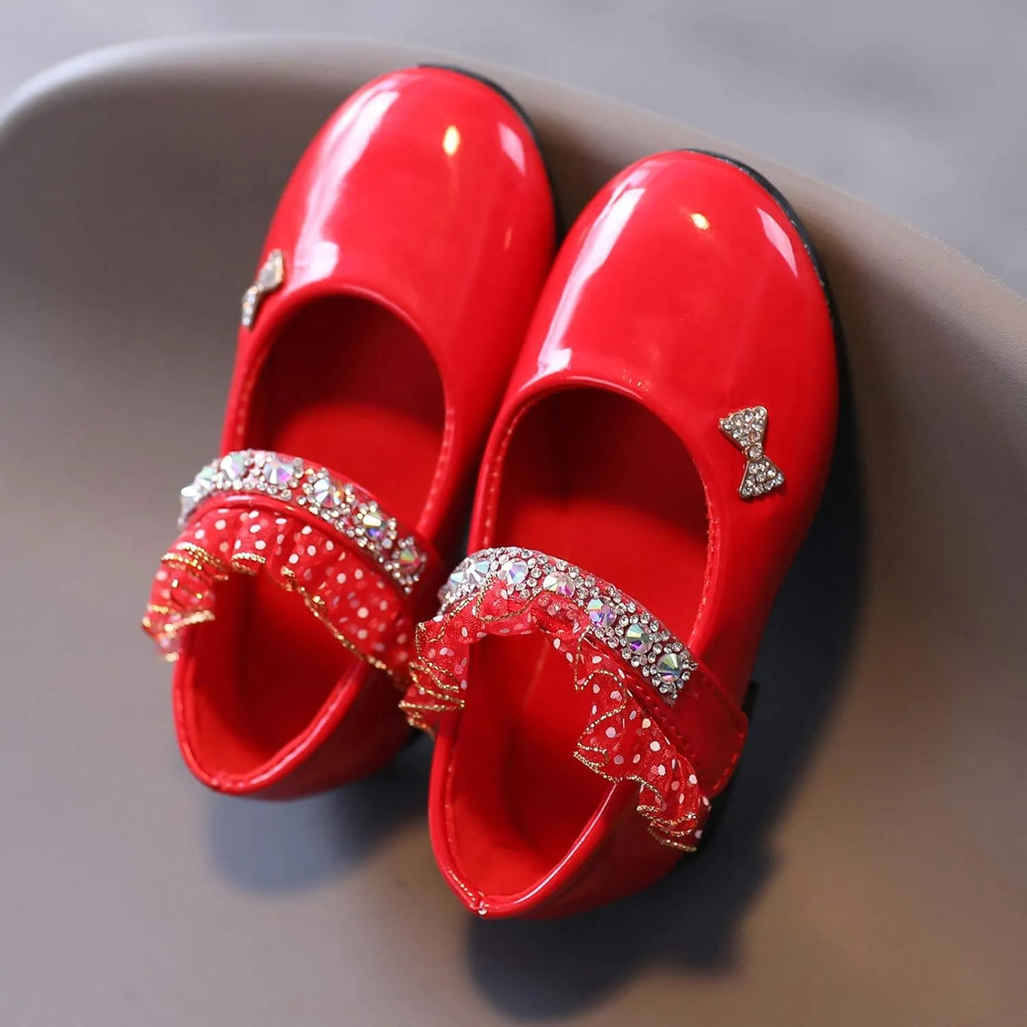 Toddler Girls Mary Jane Dress Shoes Rhinstones Ballet Flats Flower Girl School Party Wedding Shoes