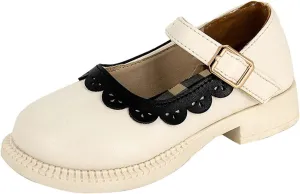 Toddler Little Girl's Ruffles Ankle Strap Mary Jane Flat𝘀, Vintage Cute Round Toe Leather 𝗨niform School Shoes