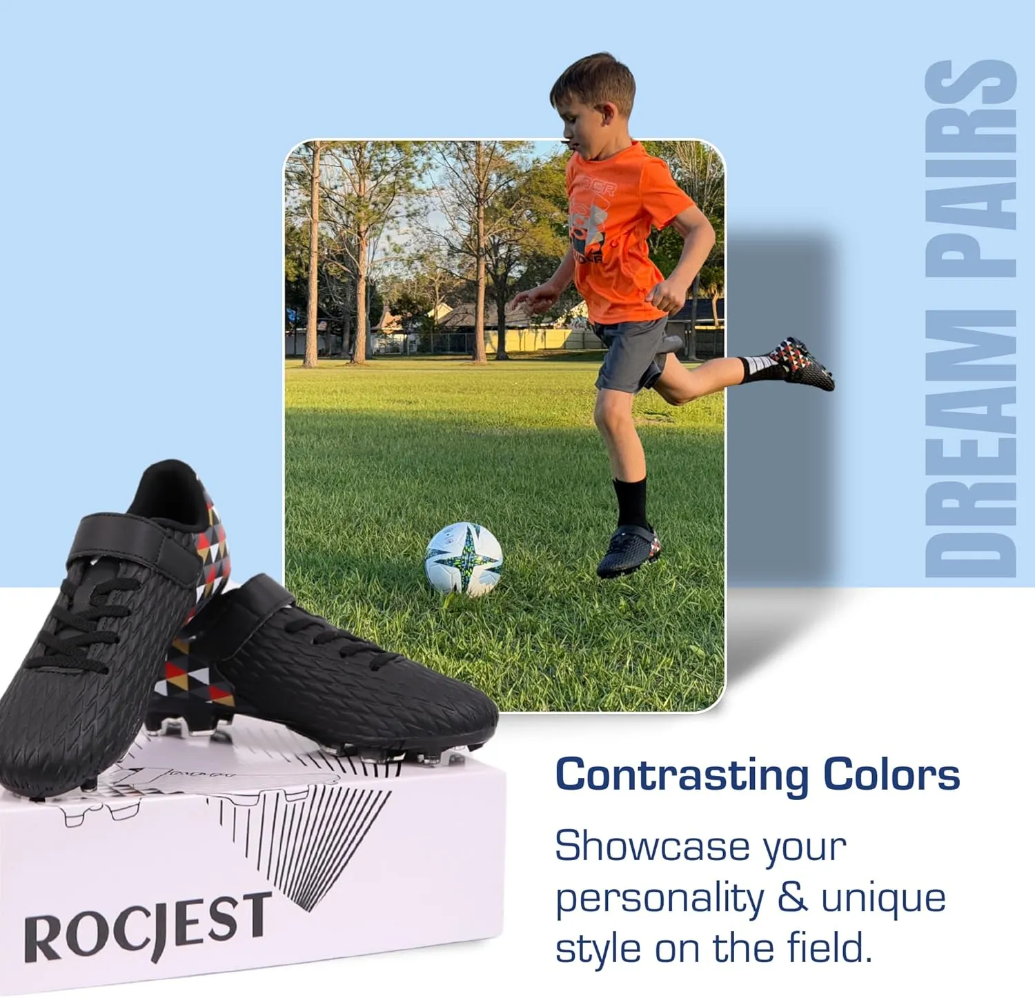 Unisex-Child Athletic Outdoor Training Soccer Cleats for Youth | Little/Big Kid Firm Ground Football Shoes | Lightweight