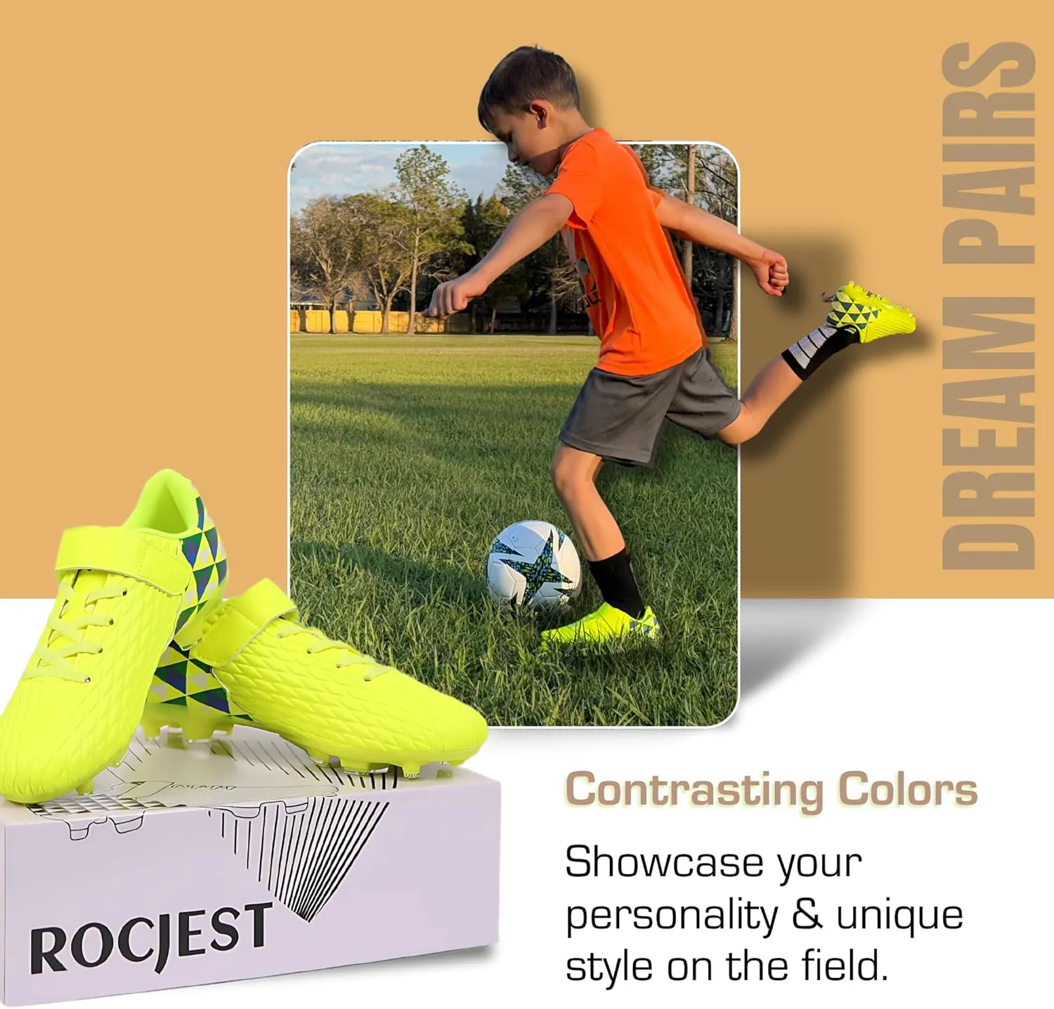 Unisex-Child Athletic Outdoor Training Soccer Cleats for Youth | Little/Big Kid Firm Ground Football Shoes | Lightweight