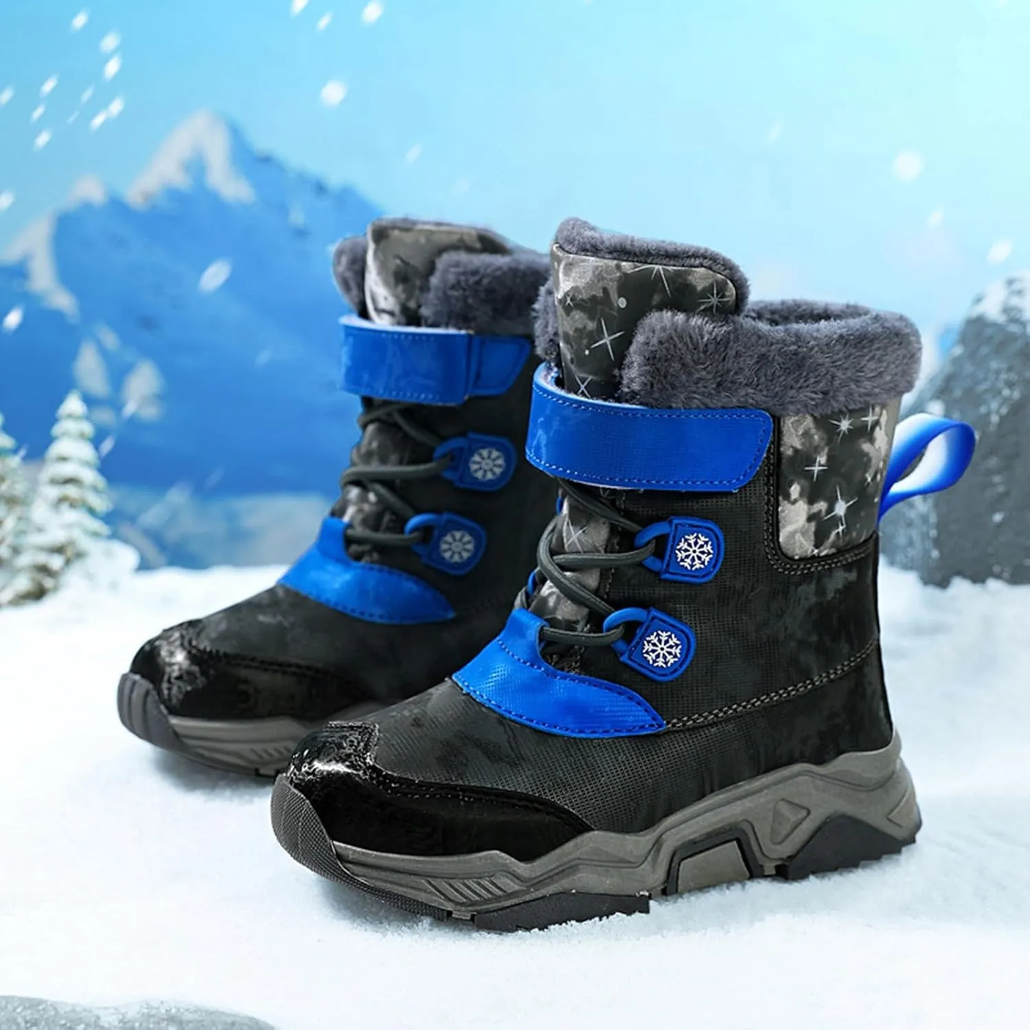 Unisex Kids Snow Boots Boys Girls Warm Faux Fur Lined Winter Mid Calf Boots Cold Weather Shoes (Little Kid/Big Kid)