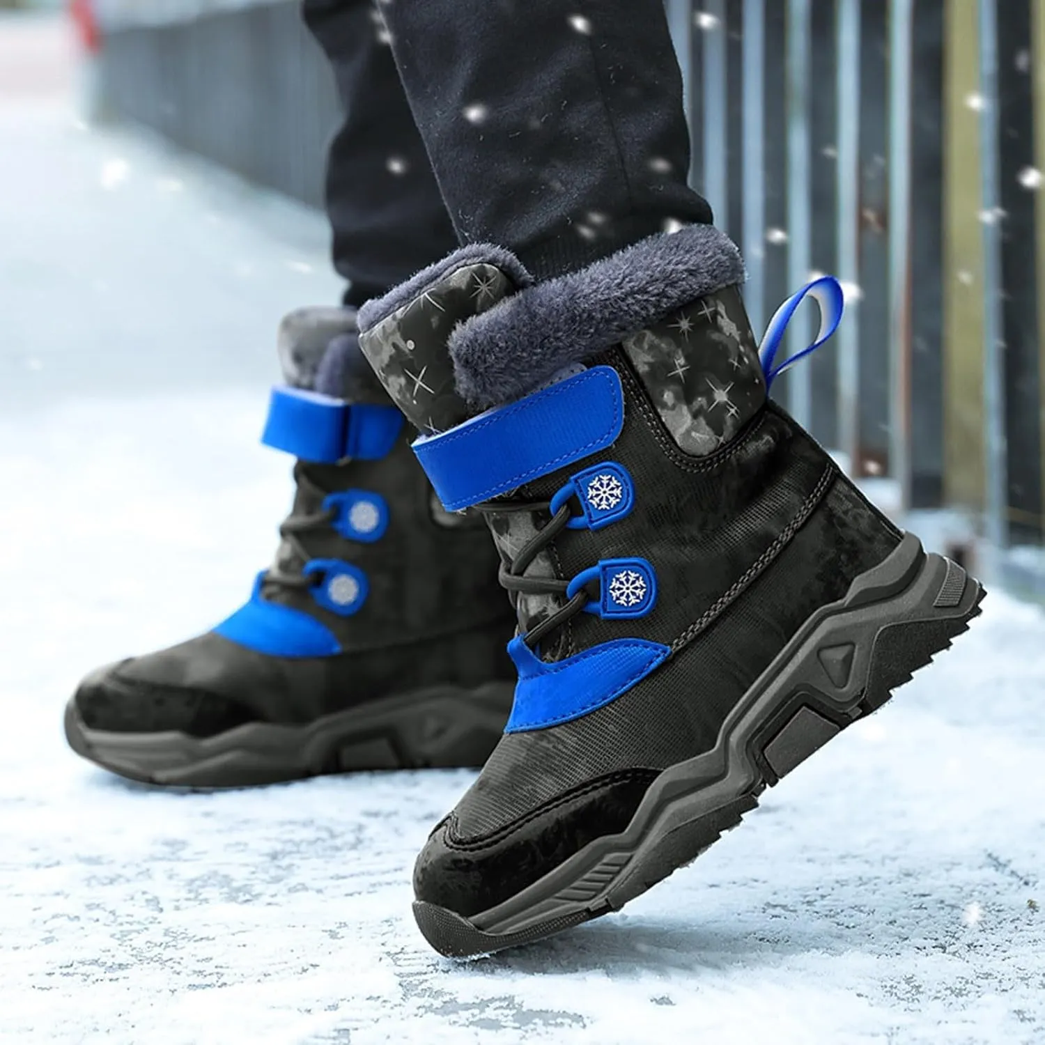 Unisex Kids Snow Boots Boys Girls Warm Faux Fur Lined Winter Mid Calf Boots Cold Weather Shoes (Little Kid/Big Kid)