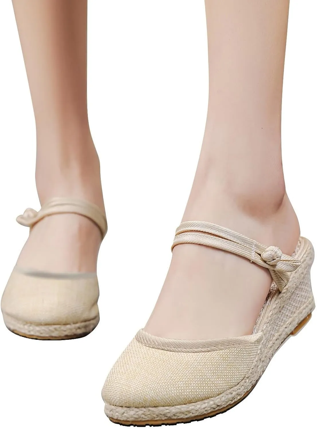 Wedge Sandals for Women Dressy Summer Closed Toe Slip On Espadrilles Slipper Sandals Fashion Fabric Canvas Slippers for Summer and Daily Wear