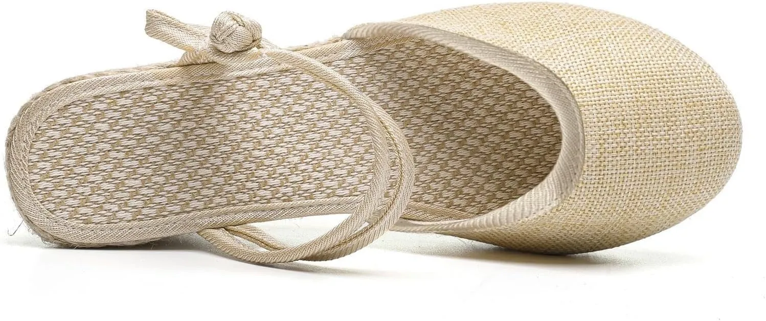 Wedge Sandals for Women Dressy Summer Closed Toe Slip On Espadrilles Slipper Sandals Fashion Fabric Canvas Slippers for Summer and Daily Wear