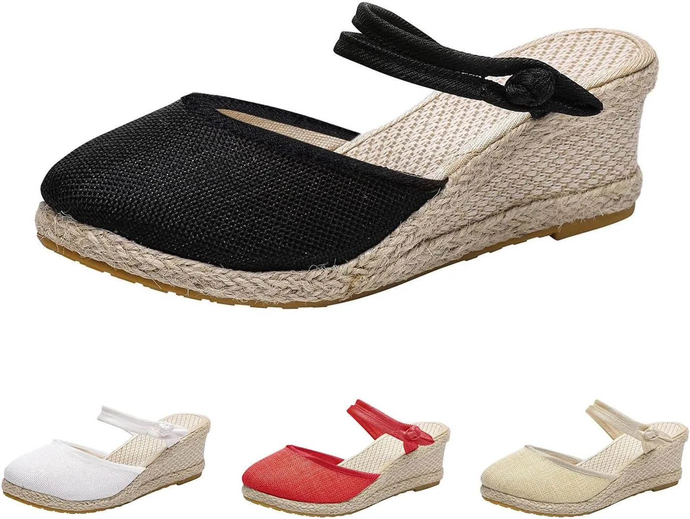 Wedge Sandals for Women Dressy Summer Closed Toe Slip On Espadrilles Slipper Sandals Fashion Fabric Canvas Slippers for Summer and Daily Wear