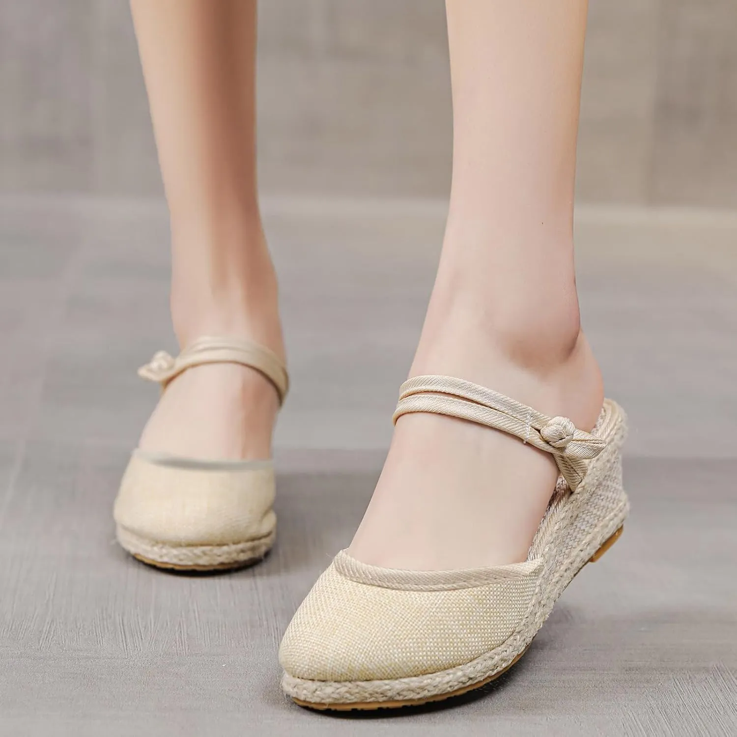 Wedge Sandals for Women Dressy Summer Closed Toe Slip On Espadrilles Slipper Sandals Fashion Fabric Canvas Slippers for Summer and Daily Wear