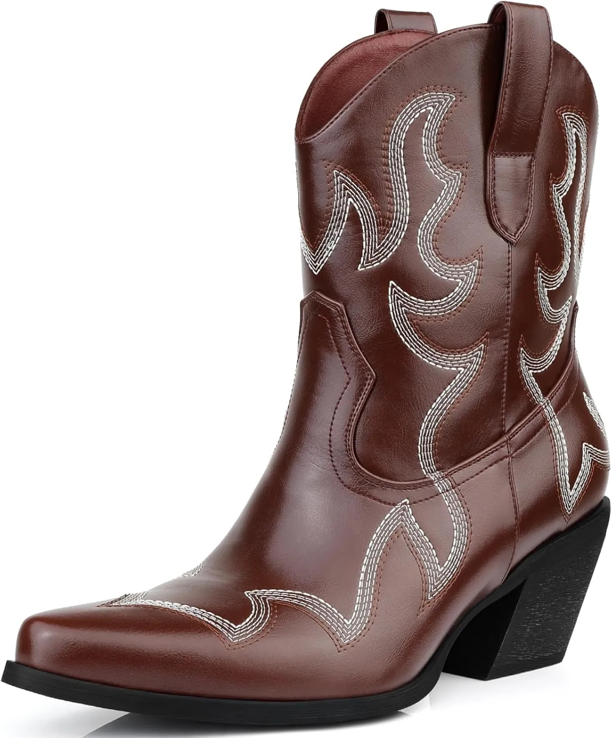 Wide Calf Cowgirl Ankle Boots Women Western Embroidered Ankle Boots Closed Pointed Toe Pull On Cowboy Ankle Booties Lady Retro Country Ankle Boots Size 7-10