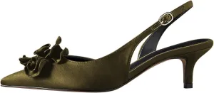 Women Graceful Flower Decor Pointed Toe Satin Slingback Pumps Slip on Low Kitten Heel Sandals Elegant Party Event Shoes Size 4-16 US