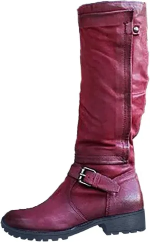 Women Low Heel Knee High Boots Fall Winter Warm Long Boot Lug Sole Non-Slip Riding Booties Shoes Comfy Walking Boots