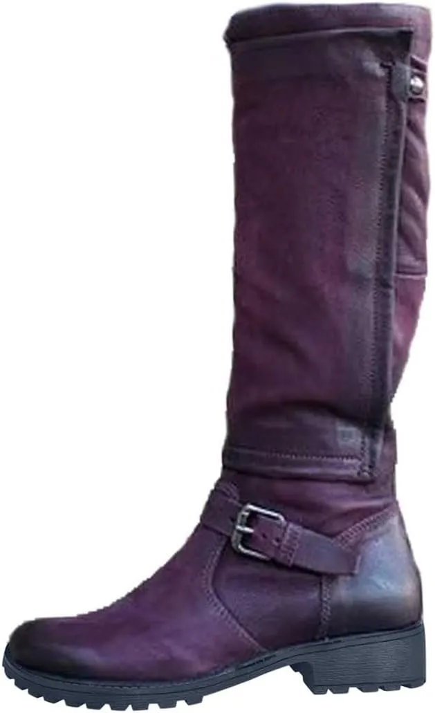 Women Low Heel Knee High Boots Fall Winter Warm Long Boot Lug Sole Non-Slip Riding Booties Shoes Comfy Walking Boots