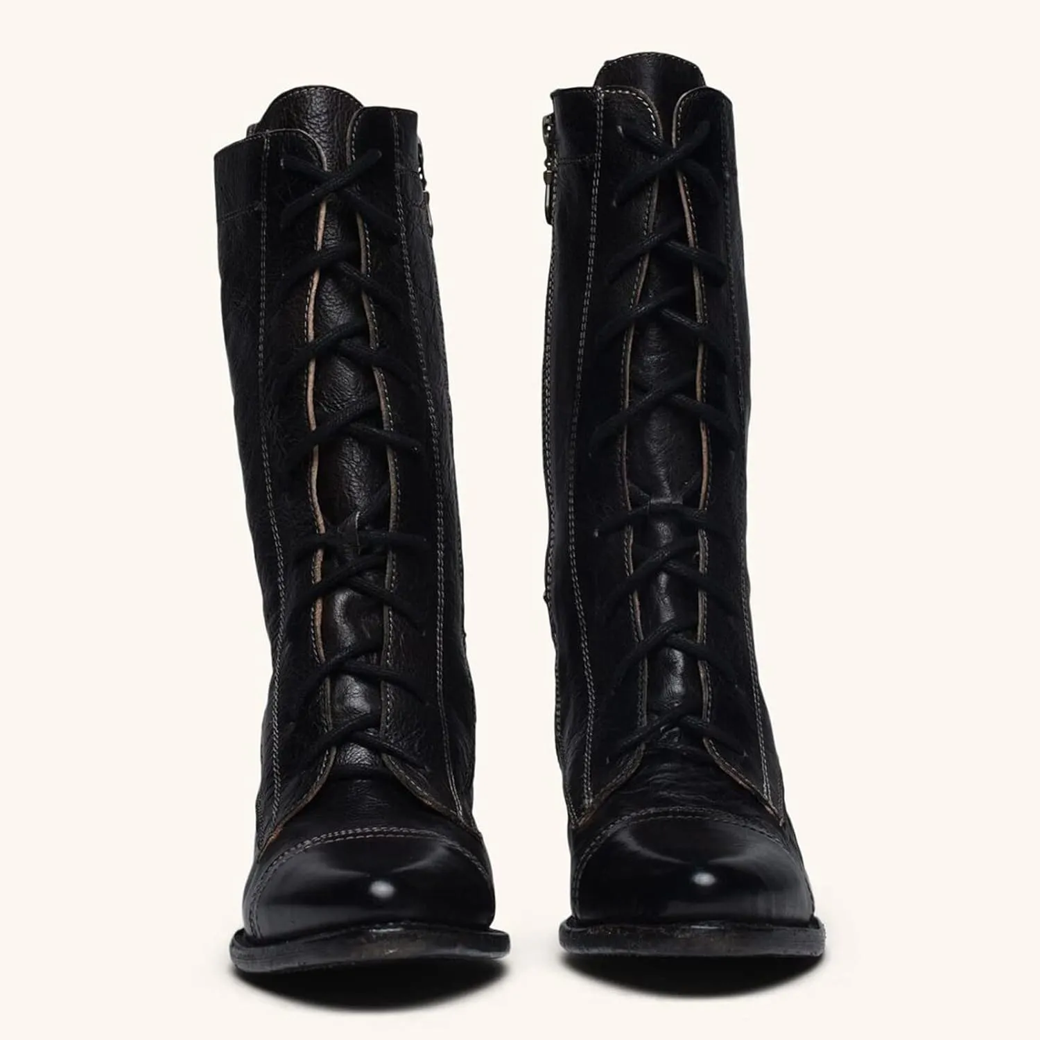 Women Mid Calf Boots Autumn And Winter Foreign Trade Large Fashion Retro Lace Up Comfortable Square Heel Thick Heel Cowboy Outfit