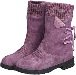 Women Mid Calf Snow Boots Fall Winter Anti-slip Walking Bootie Shoes Zipper Suede Boot Fashion Slouch Flat Booties