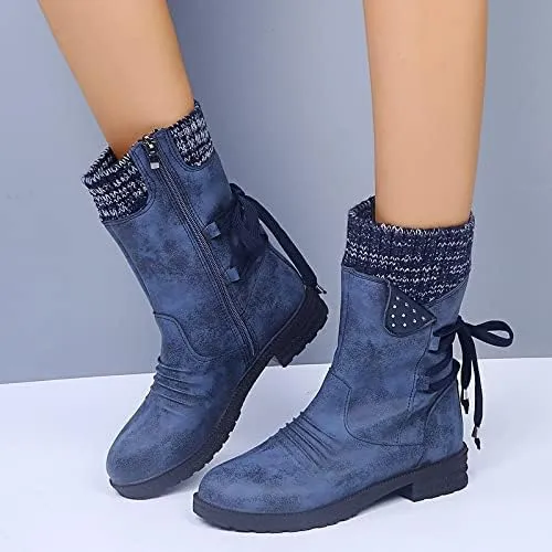 Women Mid Calf Snow Boots Fall Winter Anti-slip Walking Bootie Shoes Zipper Suede Boot Fashion Slouch Flat Booties