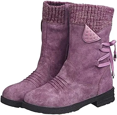 Women Mid Calf Snow Boots Fall Winter Anti-slip Walking Bootie Shoes Zipper Suede Boot Fashion Slouch Flat Booties