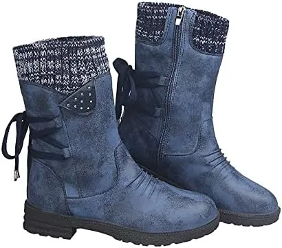 Women Mid Calf Snow Boots Fall Winter Anti-slip Walking Bootie Shoes Zipper Suede Boot Fashion Slouch Flat Booties