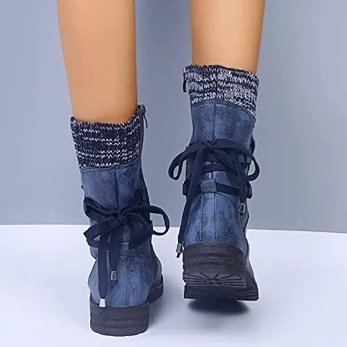 Women Mid Calf Snow Boots Fall Winter Anti-slip Walking Bootie Shoes Zipper Suede Boot Fashion Slouch Flat Booties