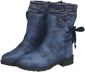 Women Mid Calf Snow Boots Fall Winter Anti-slip Walking Bootie Shoes Zipper Suede Boot Fashion Slouch Flat Booties
