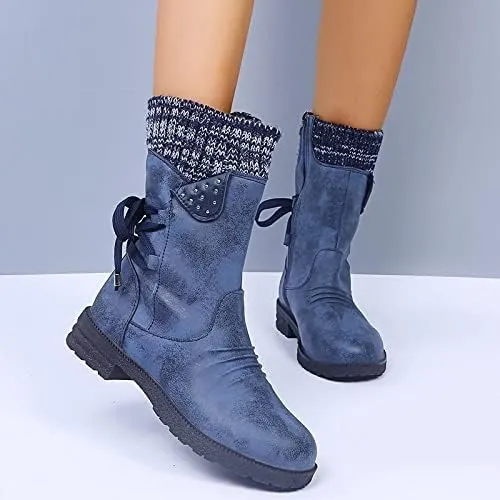 Women Mid Calf Snow Boots Fall Winter Anti-slip Walking Bootie Shoes Zipper Suede Boot Fashion Slouch Flat Booties