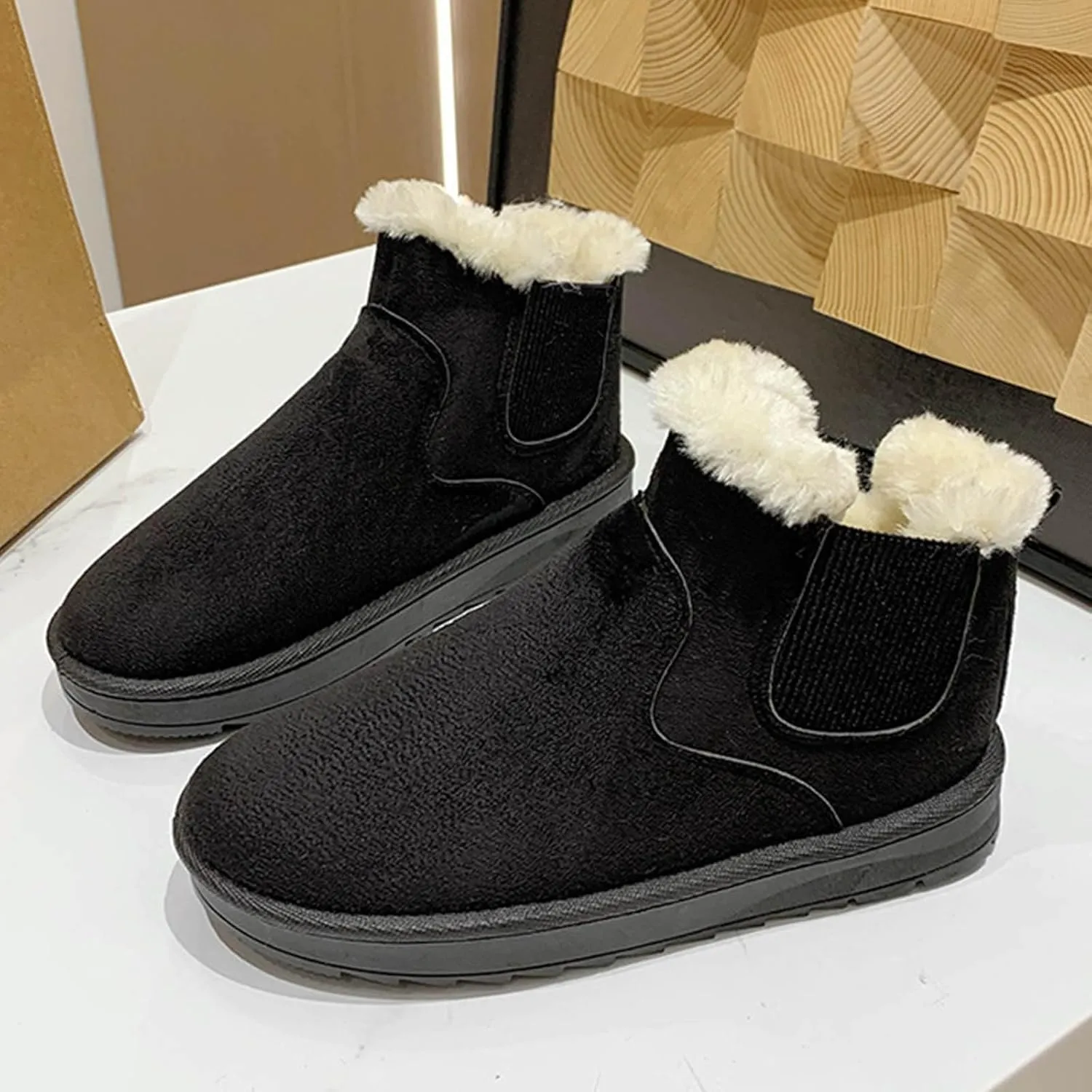 Women Winter Warm Snow Boots Sherpa Fleece Lined Ankle Booties Thick Thermal Short Bootie Shoes Walking Boot