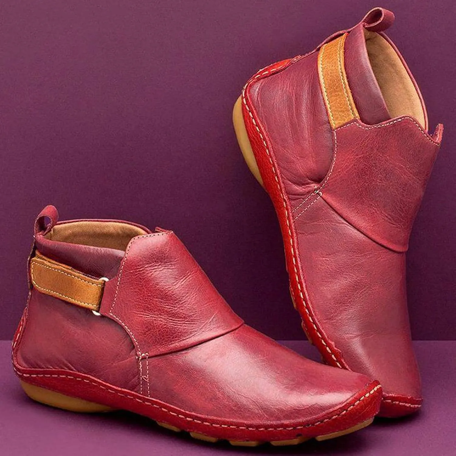 Womens Ankle Boots Low Chunky Heels Comfortable Short Fall Booties Leather Resistant Round Toe Flat Slouch Boot