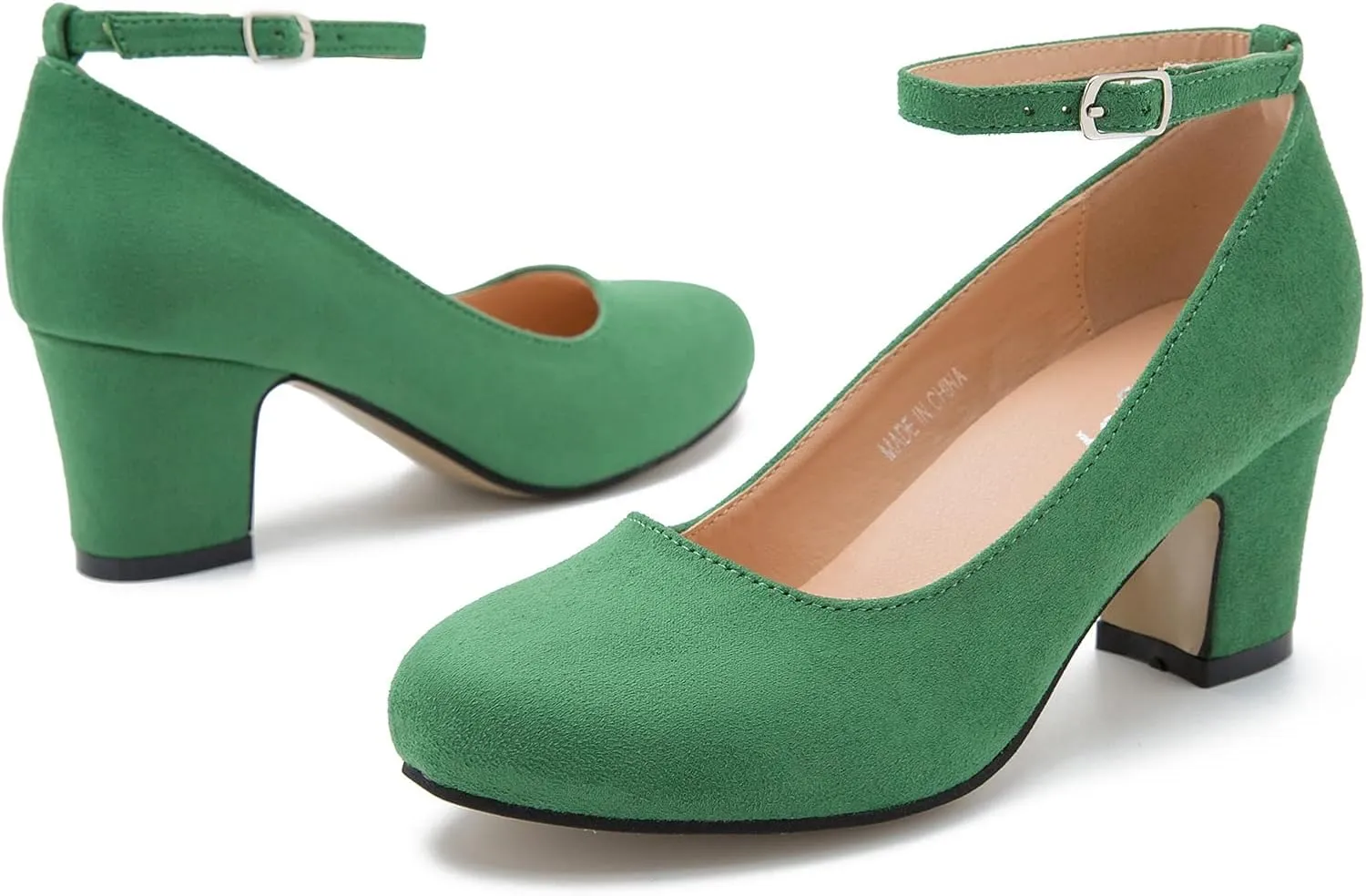 Women's Ankle Strap Low Block Chunky Heels Pumps Closed Round Toe Dress Wedding Office Work Shoes