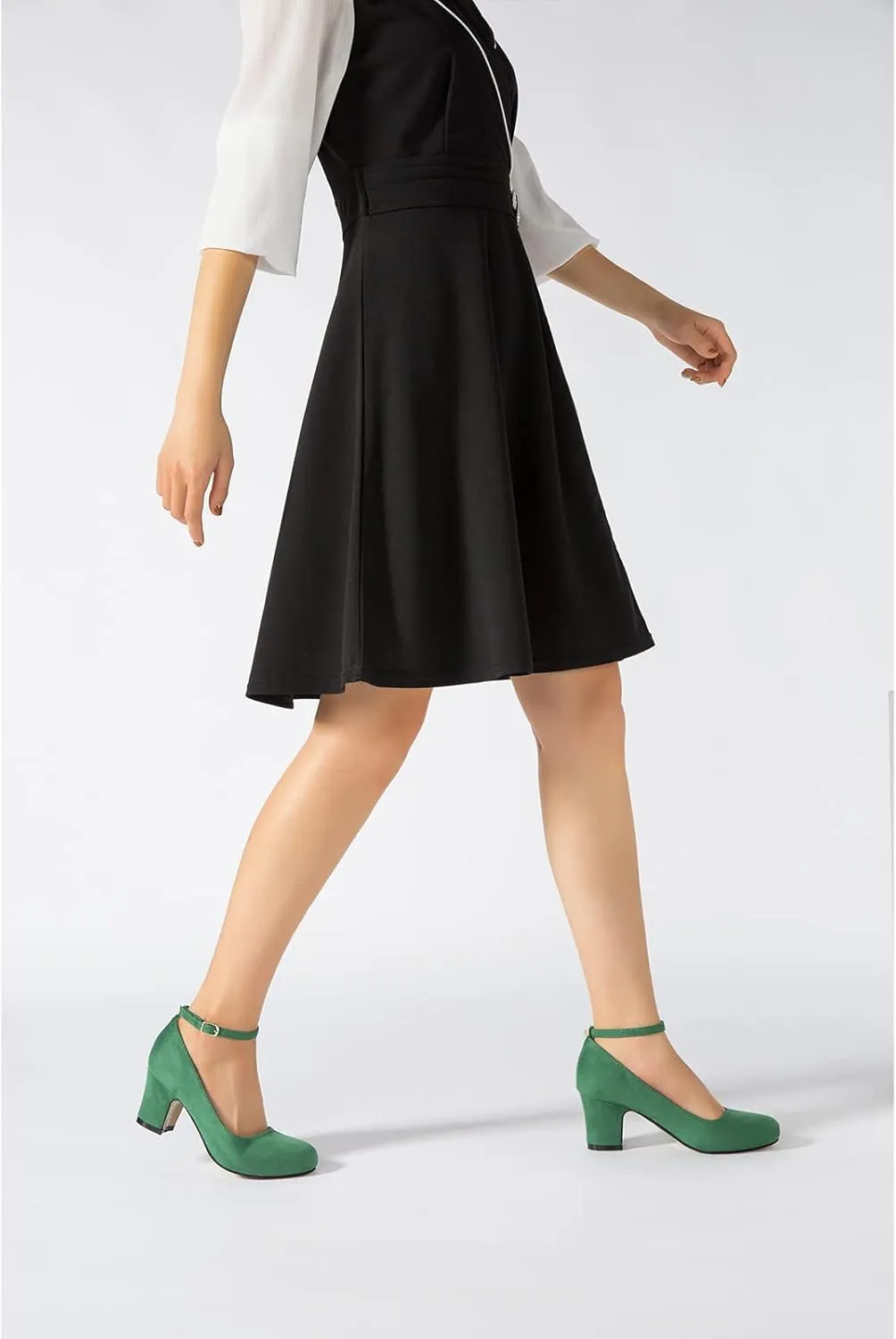 Women's Ankle Strap Low Block Chunky Heels Pumps Closed Round Toe Dress Wedding Office Work Shoes