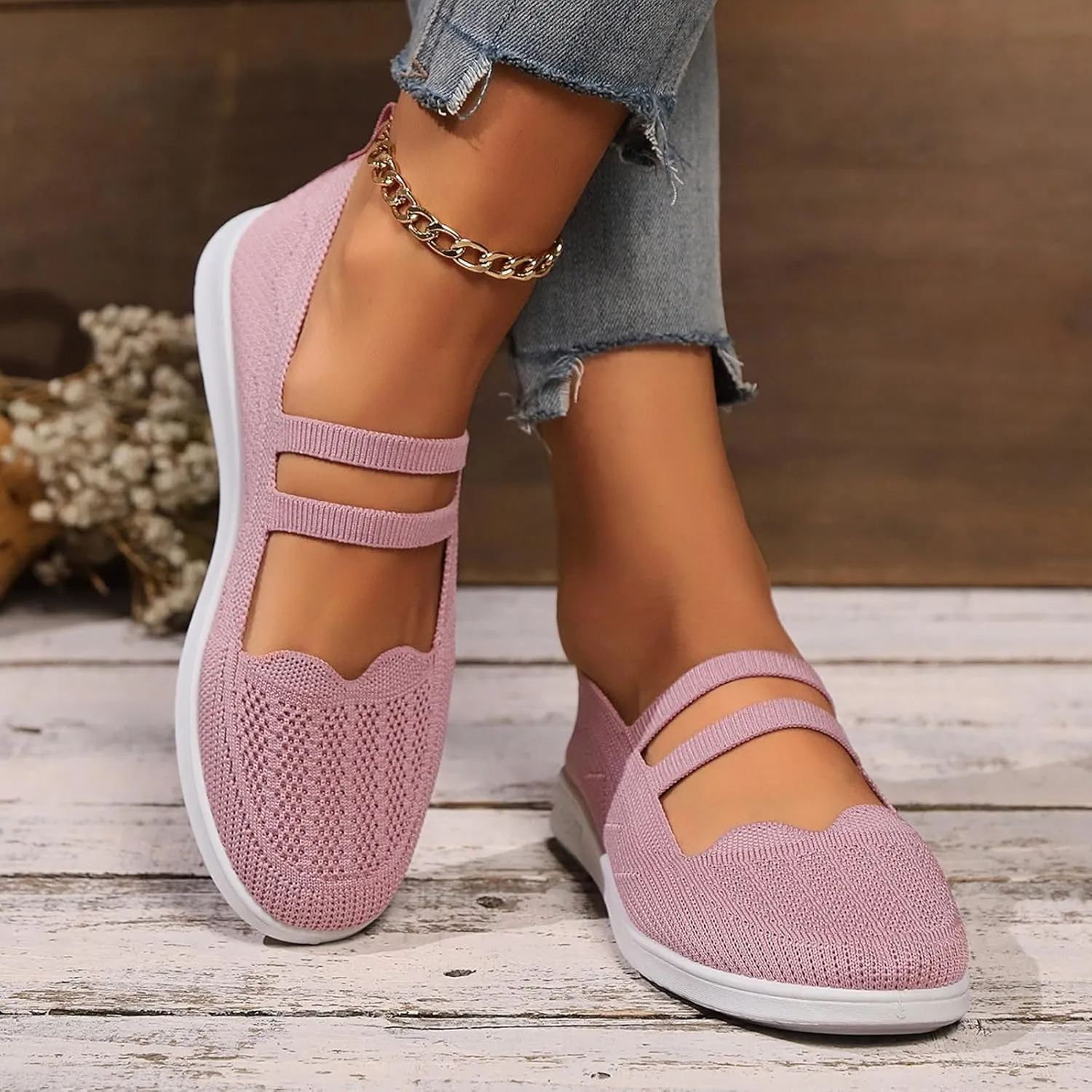 Women's Ballet Flats with Arch Support - Pointed Toe Slip-On Knit Shoes, Breathable Comfort for Dressy Office, Wedding & Formal Occasions