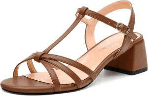 Womens Block Heel Sandals, Open Toe Low Chunky Heel T-strap Sandals for Women, Ankle Strap Sandals with Buckle, Comfort Strappy Sandals 2"